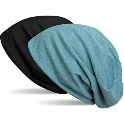 Immagine di styleBREAKER Berretto Reversibile per Fagioli in Tinta Unita, Slouch, Leggero e Morbido, longbeanie, Unisex 04024115, Colore:Nero/Blu a Pois