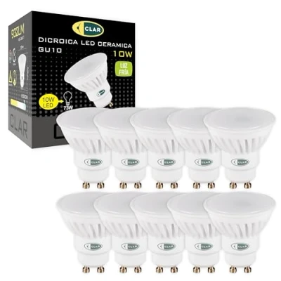 Immagine di CLAR Lampadine LED GU10 3000K, in caramica, Lampade GU10, Kit a Casa, Faretti Luce Freddo, 6000ºK, 10W (Pack 10)