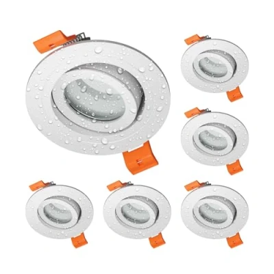 Immagine di ledscom.de 6 pezzi cornice da incasso a soffitto per bagno ERID, impermeabile, bagno, IP44, rotonda, orientabile, bianco opaco