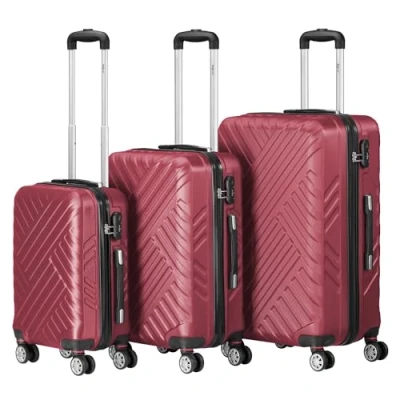 Immagine di set di valigie Zelsius 3 pezzi, rosso valigia rigida in ABS con chiusura a combinazione, Ruote doppie e divisorio interno mano, rigide trolley, grande