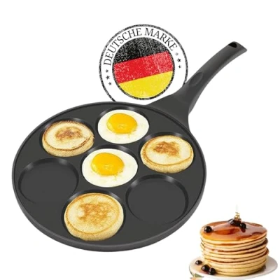 Immagine di Padella per pancakes da 26 cm di diametro, rivestimento a 3 strati, con 7 fori, adatta piani induzione, in alluminio pressofuso