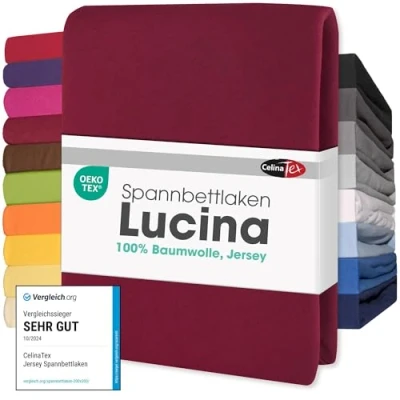 Immagine di CelinaTex Lucina Lenzuolo Elasticizzato Cotone 2er Set 140x200 160x200 cm Bordeaux Rosso