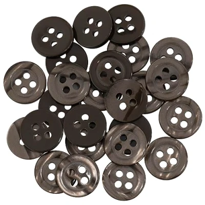 Immagine di AERZETIX C67939 Set di 25 Bottoni per cucire rotondi Ø11.5x2mm a 4 fori 18L L18 con bordo colore marrone scuro in plastica apertura 1.8mm moda merceria cucito abbigliamento decorazione