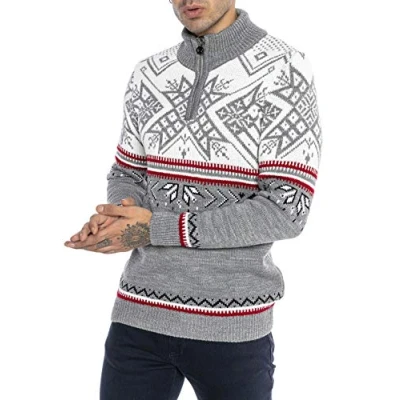 Immagine di RED BRIDGE Maglione da Uomo Stile Norvegese Pullover con Collo Alto in Cotone Grigio S