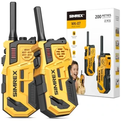 Immagine di SIMREX Walkie Talkie per Bambini 2 pacchetti, Giocattoli da 3 4 5 6 7 8 anni, Bambini, Giochi Outdoor Walki 200 Metri Range (Giallo Nero)