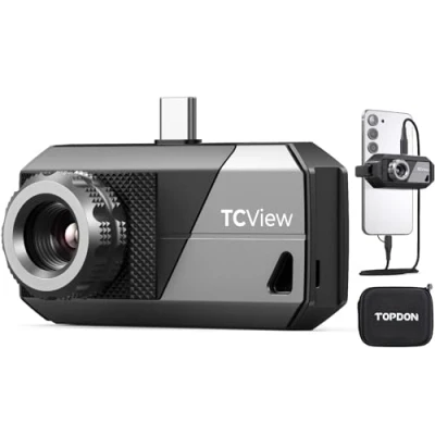 Immagine di TOPDON Termocamera TS001 per Android, lente regolabile da 9mm, campo di osservazione 0,1 a 500 metri, 256x192 IR, 25Hz, con messa fuoco manuale applicazioni elettriche, esterni