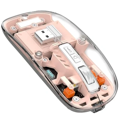 Immagine di MAGIC REFINER Mouse Wireless Ricaricabile, 2.4Ghz e Bluetooth 5.0 Silenzioso Senza Fili Ottico Ultra Sottile 2400 DPI, Gaming Trasparente, Batteria Visibile, per Laptop/PC/Mac, Rosa
