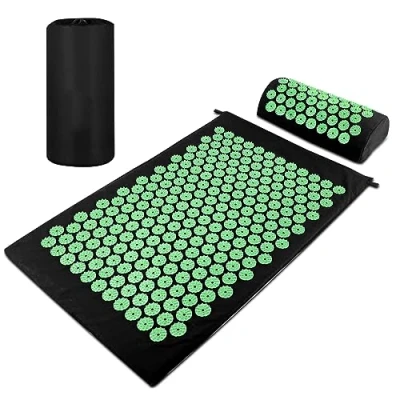Immagine di Magrimaxio Set Tappetino Agopressione, Massaggiante con Cuscino e Borsa per Trasporto, Tappeto Tappetini Digitopressione Alleviare Dolore Alla Schiena Collo(Verde)