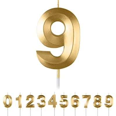 Immagine di candele di compleanno con numeri 9, compleanno, 3D, a forma diamante, numero 0, 1, 2, 3, 4, 5, 6, 7, 8, decorazione per torte, matrimoni, compleanni, anniversari