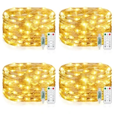 Immagine di Vacoulery Catena Luminosa 100 Led 10M 8 Modalità, USB Luci a Stringa Timer con Telecomando Filo di Rame Per Feste, Natale, Decorazioni Interne ed Esterne 4 Pezzi