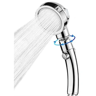 Immagine di Weiqiao® Soffione doccia girevole a 360, universale, con 3 modalità ad alta pressione, risparmio idrico, pulsante dell&#039;interruttore per bagno