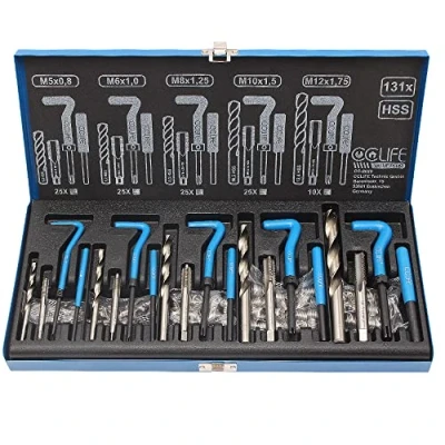 Immagine di CCLIFE Kit di Riparazione della Filettatura, helicoil Set Filettatura Interna Manicotto Inserti 131 Pezzi M5 M6 M8 M10 M12