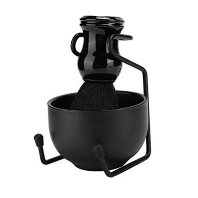 Immagine di set di ciotola per pennello da barba, rasatura capelli 3 in 1 Kit a umido uomo Contenitore barba con supporto Regalo perfetto(Black)