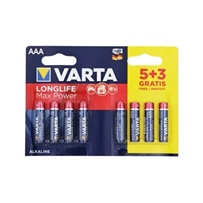 Immagine di Varta 4703101428 Longlife Max Power (Max Tech) Batteria Alcalina, Ministilo AAA LR3, Confezione da 5+3 Pile Il design può variare, risparmio, Promozionale