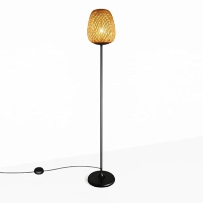Immagine di B·LED BARCELONA LED BarcelonaLED Lampada da terra in vimini Bambù Legno Vintage Moderno Nordico Nero con Attacco E27 per Illuminazione Lettura Interni Soggiorno Studio