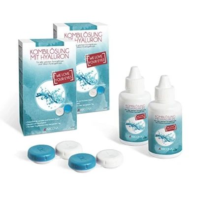 Immagine di aricona soluzione per lenti a contatto 2 x 60ml fluido con ialurone multifunzionale acido ialuronico, set incluso il contenitore
