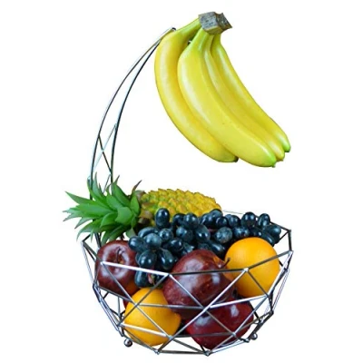 Immagine di Roselife, cesto per la frutta con ciotola e gancio le banane (oro rosa, argento, cromo) 28.5x 28.5 x 43cm Silver