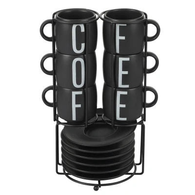 Immagine di Villa d&#039;Este Home Tivoli Set 6 tazzine caffè con piattino, in gres, stand acciaio inox, 110 ml, Bigismore