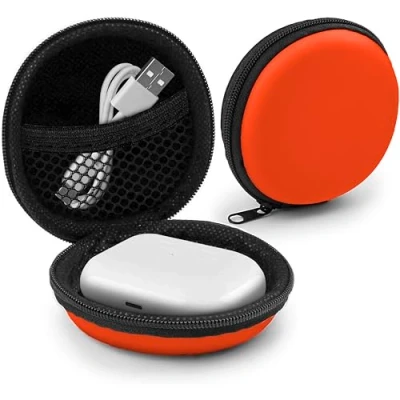 Immagine di MyGadget Custodia Rigida per Auricolari Cuffie Bluetooth Senza Fili Tasca Resistente Auricolare Apple iPhone USB Stick Cavi Scatolina Arancione