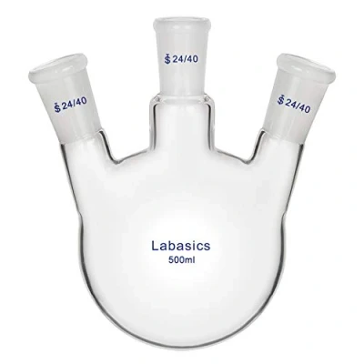 Immagine di Labasics 500ml RBF Pallone Vetro Laboratorio a 3 Angolato Colli, Neck Round Bottom Flask con Giunto Esterno Conico Standard 24/40