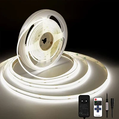Immagine di TTWAY Striscia COB 5 metri, 6000K Bianco Freddo con Alimentatore GS, Telecomando RF, 480LEDs/m, Larghezza 8mm, CRI90+, Luce per Feste TV Decorazione Camera Letto