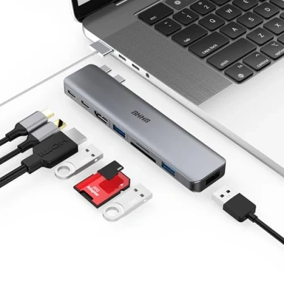 Immagine di Hub USB C 8 in 2 MacBook Air Pro Adattatore BHHB con 4K HDMI, Thunderbolt, 5Gbps C, USB3.0* e porte USB, lettore di schede TF SD per M1/M2/M3/2024/2023/2022