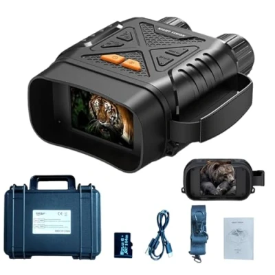 Immagine di EMEBAY Binocolo di visione notturna 1080P con scheda TF 64 GB + scatola rigida, zoom digitale 10X, portata visiva 800 M, schermo IPS HD da 2,8&quot;, batteria ricaricabile, occhiali digitali