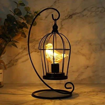 Immagine di JHY DESIGN Lampada da Tavolo Decorativa a Gabbia per Uccelli 31 cm Batteria Con Luce Accento Wireless Luci Fata Bianche Calde Balcone Camera Letto Cucina Matrimonio (Nero)