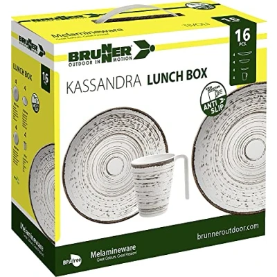 Immagine di BRUNNER Set stoviglie da Campeggio (Set 16 Pezzi) per 4 Persone Lunch Box Kassandra in melamina di Alta qualità, Antiscivolo e Resistente