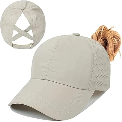 Immagine di Cappello da Baseball Donna A Coda di Cavallo,Regolabile Traspirante Asciugatura Rapida Rete ponycap (Cachi)