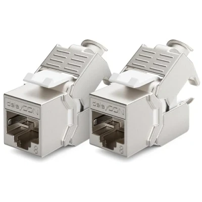 Immagine di deleyCON 2x CAT 8 Modulo Jack Keystone Cavo Patch di Rete Ottimale per CAT8 CAT7 CAT7a Installazione Connettore Schermatura STP RJ45 Pannello Staffa Estensione