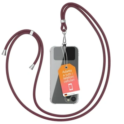 Immagine di EAZY CASE catena universale per cellulare adatta a tutti gli smartphone, da appendere, cover con cordino, smartphone portare in giro, cinghia cellulare, Rosso