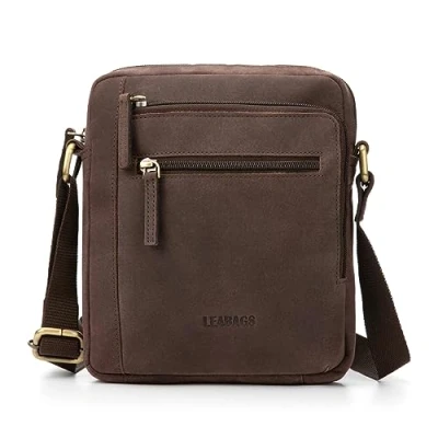 Immagine di LEABAGS Pelle Borsa a tracolla piccola Uomo I messenger con da viaggio Tote mano mobile Natura Marrone Scuro