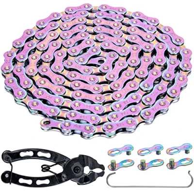 Immagine di YBEKI Catena per bicicletta, 10 pezzi, colore 1/2 x 11/128 lnch, 116 maglie con 2 paia di lucchetti