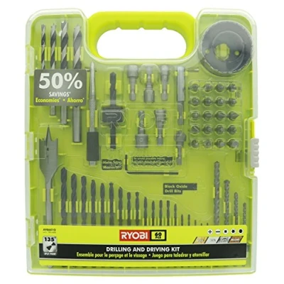 Immagine di Ryobi A98601 Set di punte da trapano e guida in ossido nero 60 pezzi con custodia
