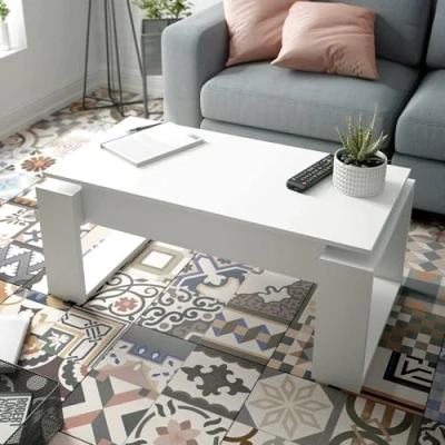Immagine di Dmora Tavolino da caffè con Piano Spazio Contenitore, Colore Bianco, cm 105 x 45 55 (Altezza elevabile a 56 cm), Big