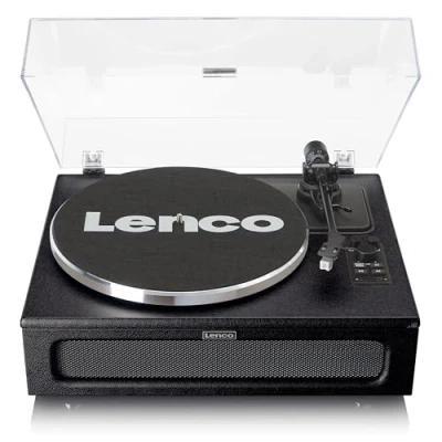 Immagine di Lenco LS 430 Giradischi Bluetooth altoparlanti integrati 40 watt RMS trasmissione a cinghia controllo del tono preamplificatore uscita RCA e ingresso AUX 3,5 mm nero