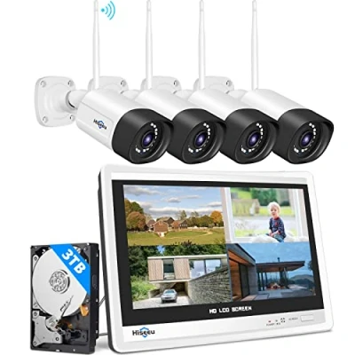 Immagine di 【5MP+3TB HDD】Hiseeu 5MP Kit Videosorveglianza WiFi Esterno,10CH NVR con 12&quot; Monitor,4X5MP Telecamera WiFi,Visione Notturna a Colori,Rilevamento Movimento,Allarme Luce Sonora Telefono/PC Remoto Alexa