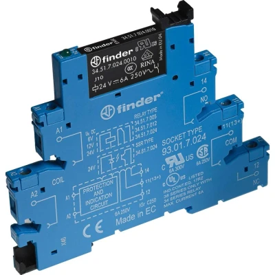 Immagine di Finder 38.51.7.024.5050 Modulo relè Tensione nom.: 24 V/DC Corrente di commut. max.: 6 A 1 scambio pz.