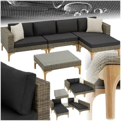 Immagine di TecTake® Salottino in Rattan Konstanza, Telaio Alluminio, Resistente ai Raggi UV, Comode Poltrone, Imbottitura Spessa, Rivestimenti Idrorepellenti, Tavolino Salotto con Lastra Vetro Naturale