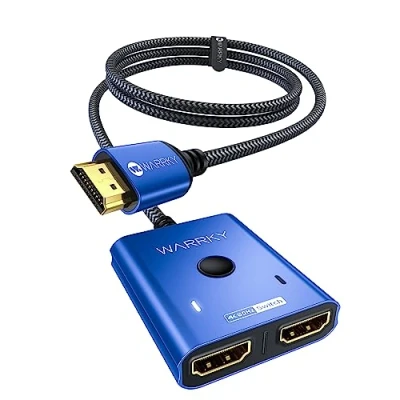 Immagine di WARRKY Switch HDMI 4K@60Hz, [Alluminio, Cavo Fisso in Nylon 1m] Sdoppiatore Bidirezionale 2 1 out (Uno Schermo alla Volta), Splitter Supporto HDR/HDCP 2.2/3D 1080p Per TV, PC, PS5, Xbox