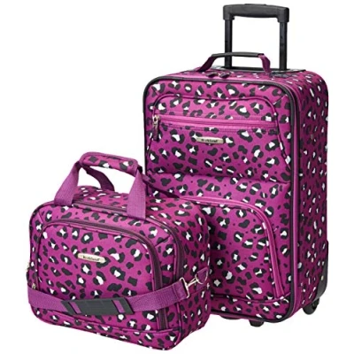 Immagine di Rockland Set di valigie verticali Softside moda, Viola leopardato., 2 Piece (14/19), Bagagli