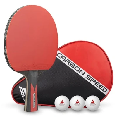 Immagine di JOOLA Carbon Speed Racchetta da Ping Pong Professionale + 3 Palline 1 Borsa Portable tennis tavolo, rosso/nero, 5pz
