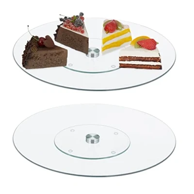Immagine di Relaxdays Piatto Rotante per Torte, Set da 2, Girevole a 360º, Ø 30cm, Decorare, Tortiera Rotonda in Vetro, Trasparente