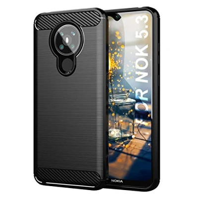 Immagine di SCL Cover Nokia 5.3 Case, [Nero] Effetto Spazzolato in Fibra di Carbonio, Anti Impronta, Resistente all&#039;Usura e ai Graffi, Paraurti collisione, per