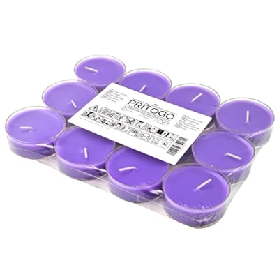 Immagine di Pritogo Maxi candele profumate (12 pezzi, viola lavanda), involucro in plastica, durata 4 ore, XXL, Ø 5,8 x 2,3 cm