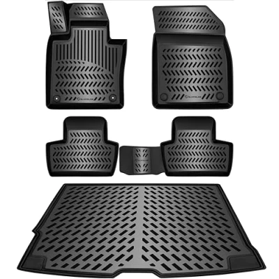 Immagine di ELMASLINE Set di tappetini in gomma 3D e vasca per bagagliaio Volvo XC 60 (XC60) 2017 2024 tunnel centrale non adatto a Rearge