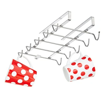 Immagine di Relaxdays Portatazze, Supporto da Vetrinetta per 10, Appendi Tazze in Metallo, Mobile, HLP 6x14x28 cm, Argento, Alluminio