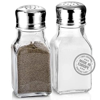Immagine di CRYSTALIA Sale e Pepe Set,%100 Senza Piombo Saliera Pepiera, Design Trasparente per la Casa Cucina, Stile Classico da Ristorante, Coperchi in Acciaio Inossidabile, Salt And Pepper Shaker