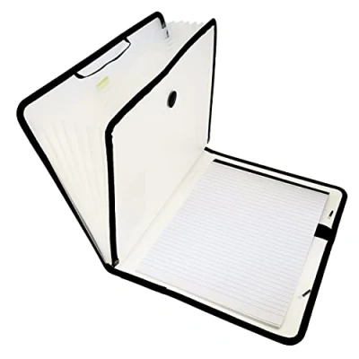 Immagine di D.RECT Set di cartelle portadocumenti espandibili, portatili, con elastico rotondo e bottone chiusura, 7 scomparti, formato A4, colore bianco